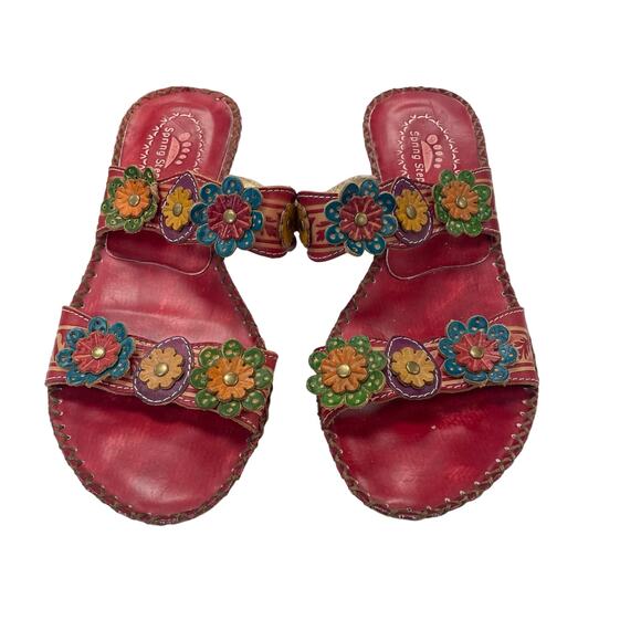 Spring Step L'Artiste Flower Applique Ambrosia Block Heel Sandal Red 36 / US 6 - Picture 5 of 8